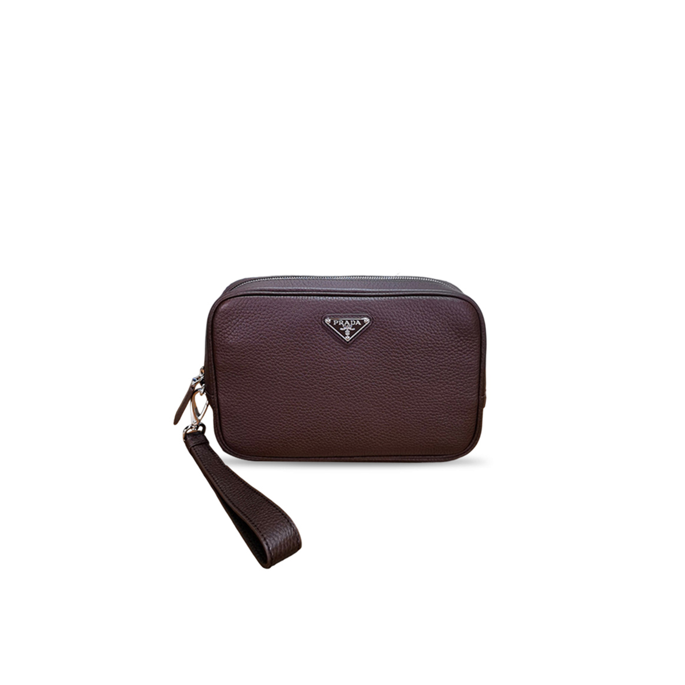 PRADA COFFEE LEATHER POUCH 2VF017 (23.5*15.5*6.5cm)